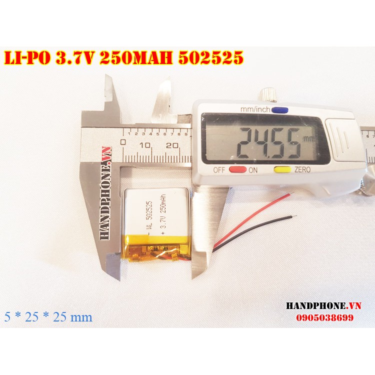 Pin Li-Po 3.7V 250mAh 502525 (Lithium Polyme) cho Smartwatch,Bộ đàm,Định vị GPS,Camera hành trình,cân điện tử,máy ghi âm