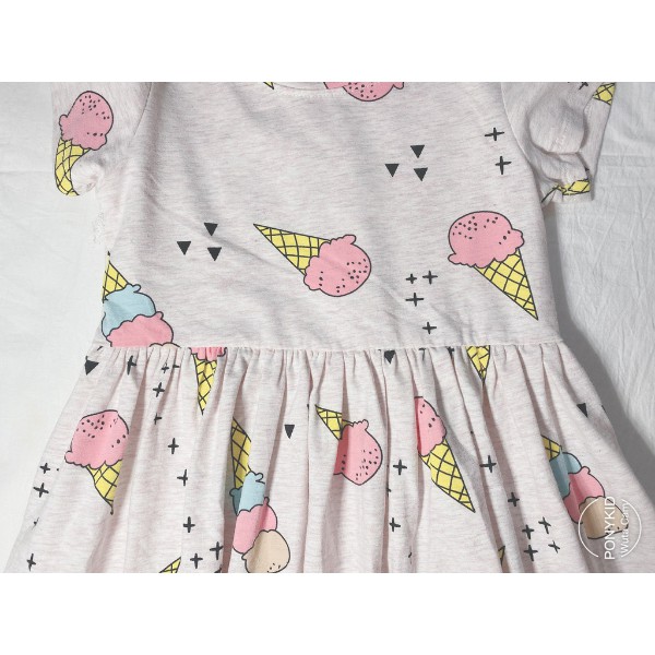 Váy bé gái ngắn tay chất cotton co giãn in hình cây kem đáng yêu