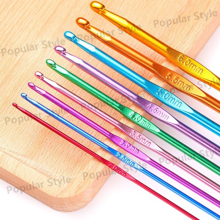 Bộ 9 móc đan len bằng nhôm chất lượng cao kích thước 2.0-6.0mm