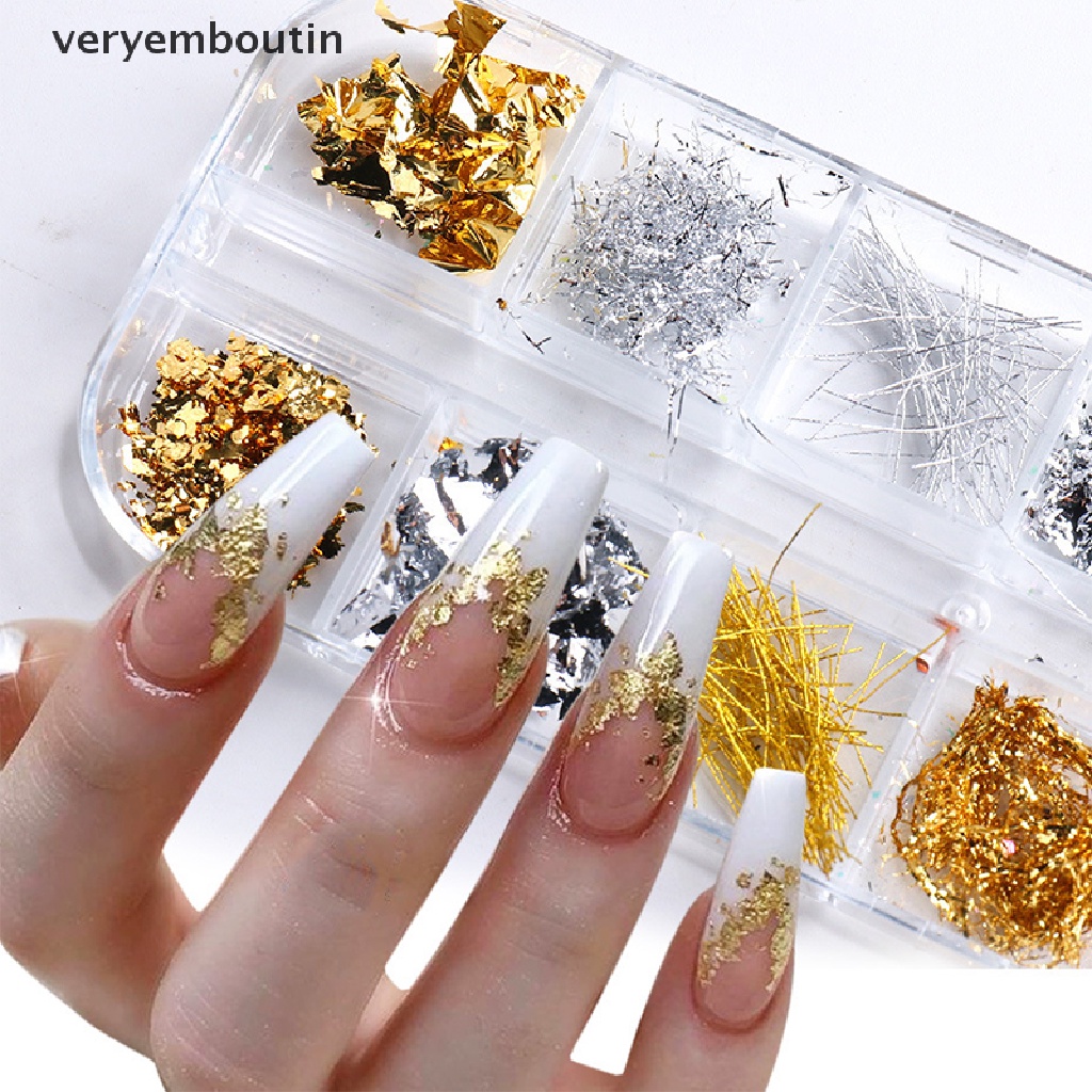 [Hàng mới về] Kim sa trang trí móng tay bằng kim loại hình lá mùa thu lá màu vàng/bạc long lanh