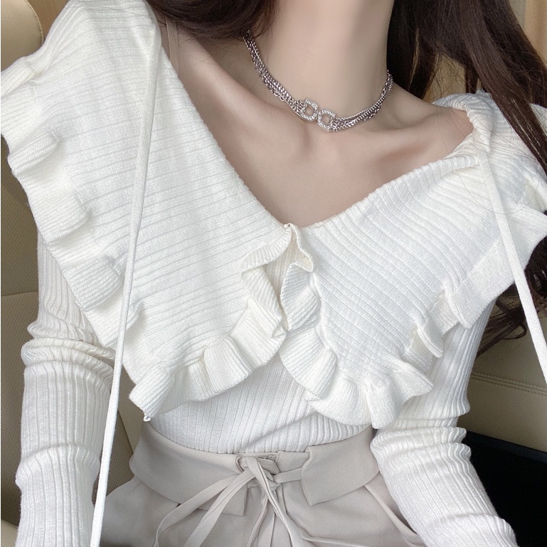 Áo Sweater Dệt Kim Tay Dài Cổ Búp Bê Thời Trang Cho Nữ