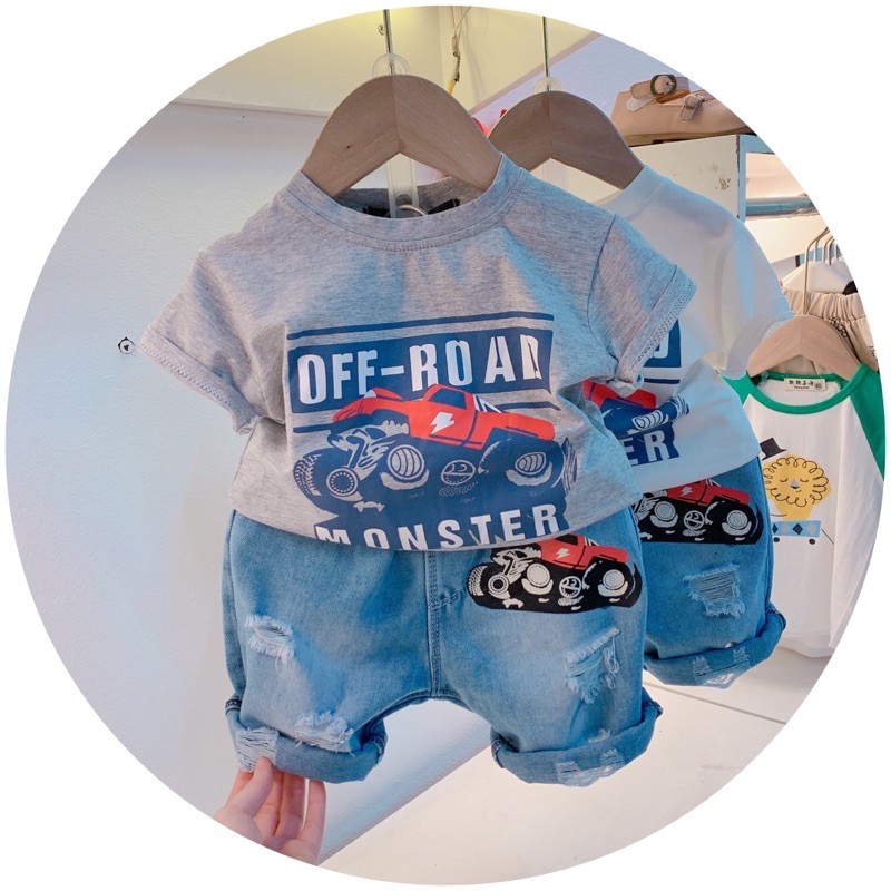 QCCC Set áo quần jean ôtô cho bé trai