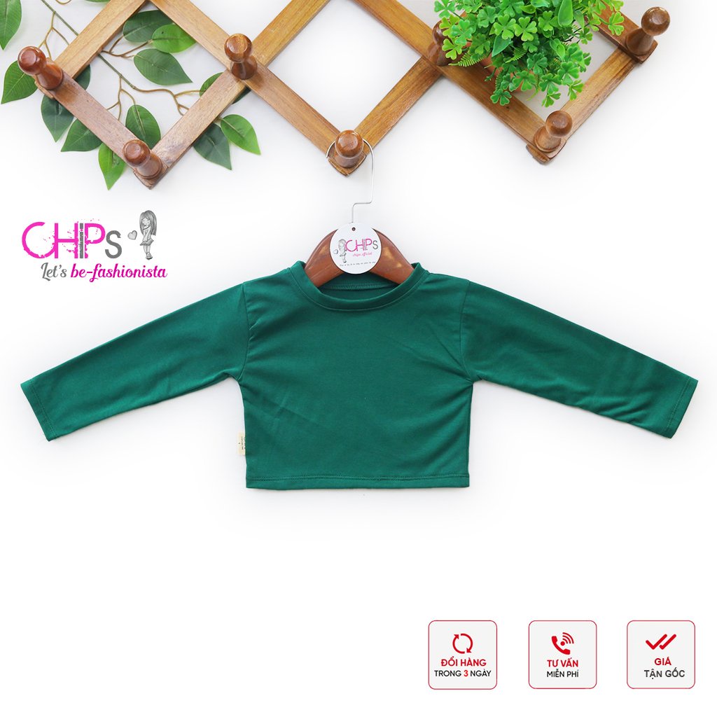 Áo Thun Croptop Cổ Tròn Dài Tay Cho Bé Gái