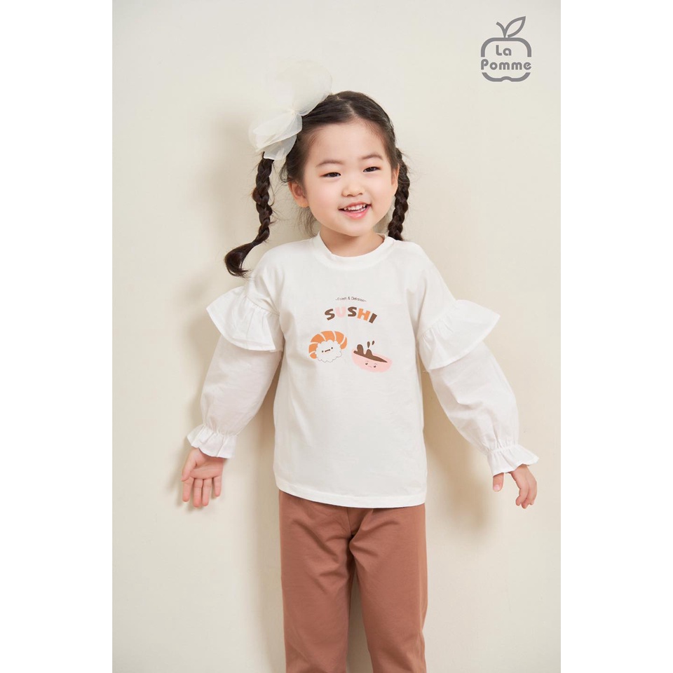 Bộ dài tay La Pomme Cotton cao cấp mềm mịn thoáng mát thấm hút tốt in cuộn Sushi tay bèo cho bé gái 13040