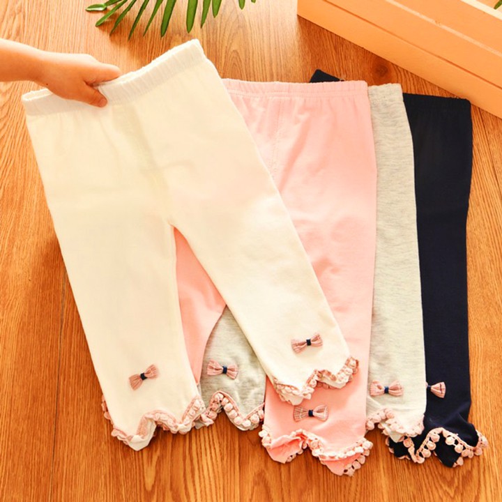 Quần legging chất cotton len mềm mại co giãn cho bé gái 1-6 tuổi họa tiết nơ chuông đáng yêu đủ màu sắc BBShine - Q019