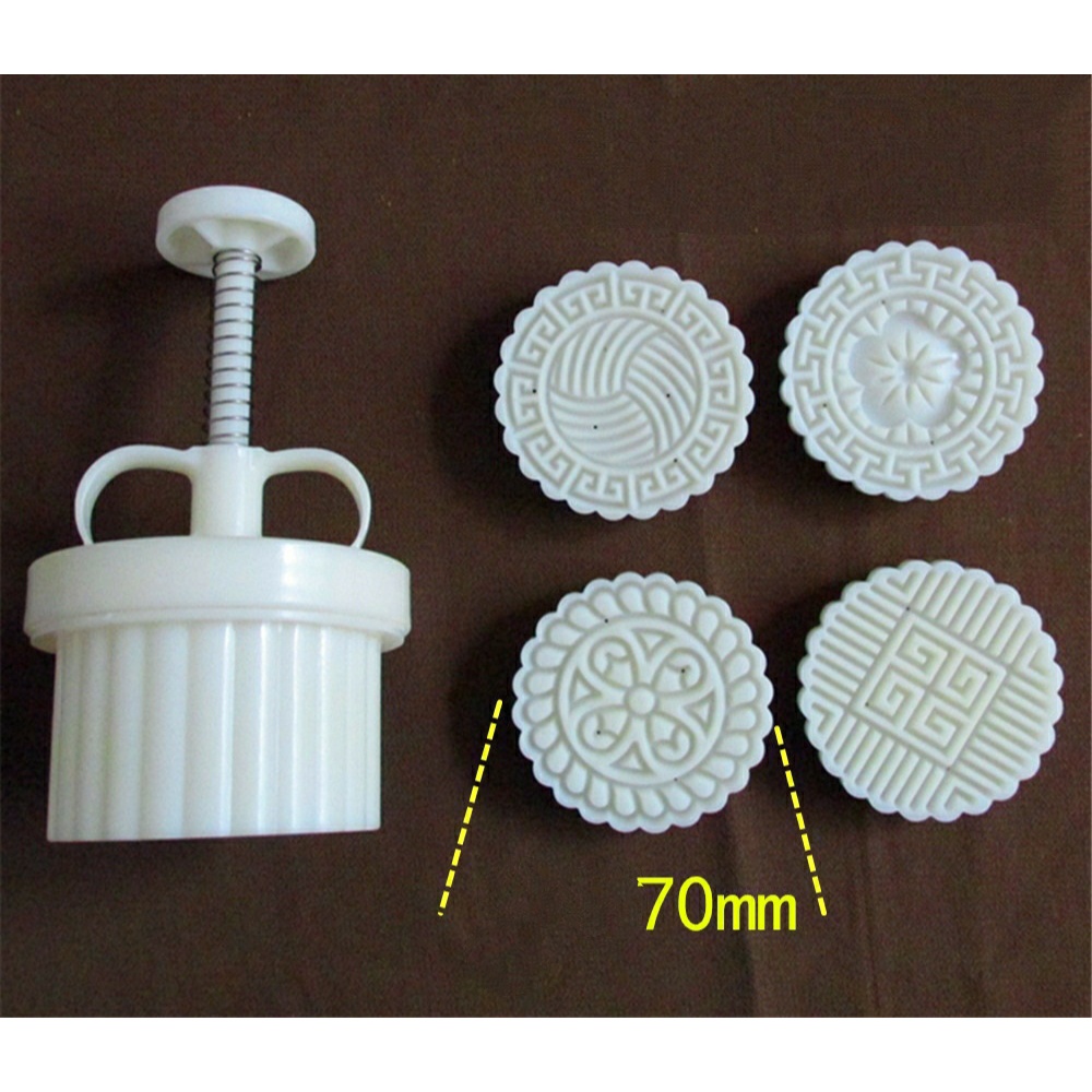 Khuôn Trung Thu 4 mặt tròn họa tiết cổ điển 125gr  - D05