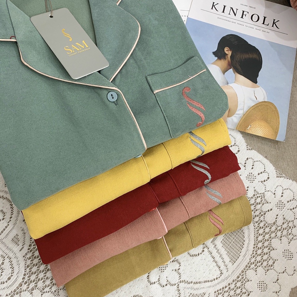Bộ đồ Pyjama mặc nhà hãng SAM, Chất nhung tăm dày dặn dáng dài ấm áp, Thiết kế kiểu trơn đơn giản nữ tính | BigBuy360 - bigbuy360.vn