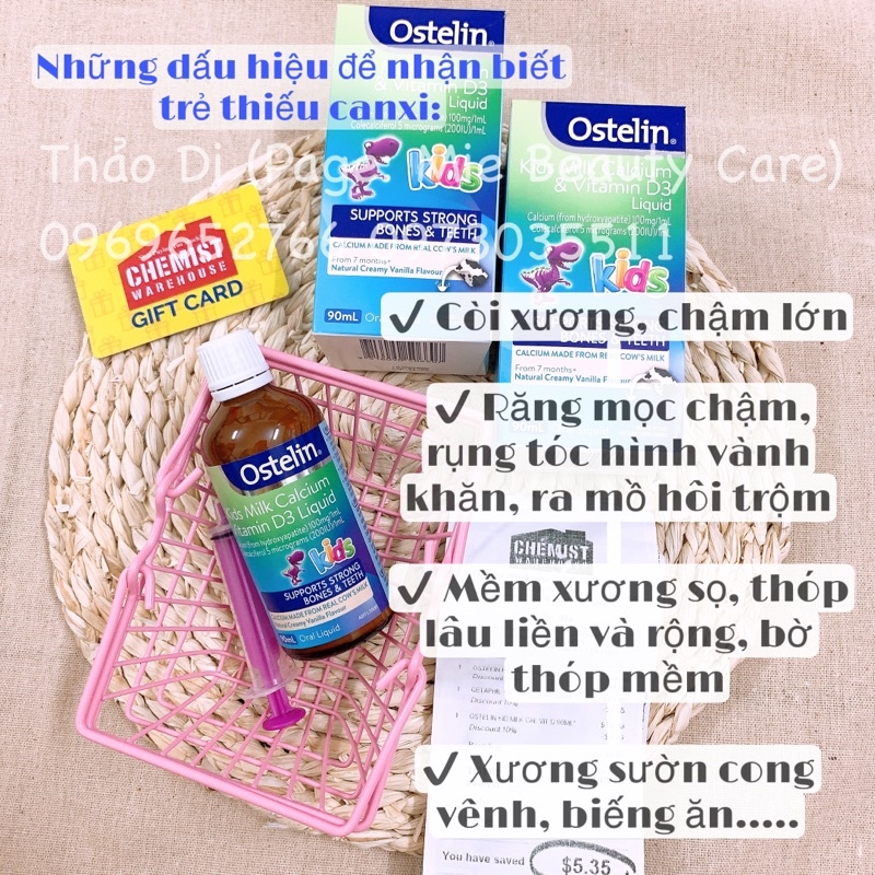 Canxi &amp; Vitamin D3 Ostelin dạng nước cho bé, 90ml - Úc