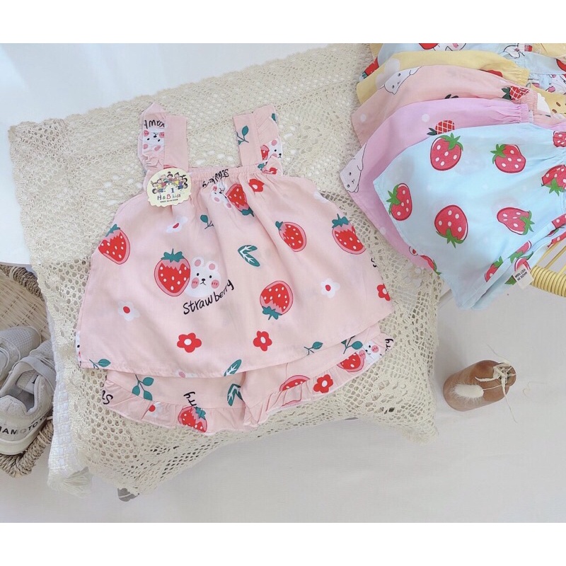 Bộ quần áo 2 dây vải lanh họa tiết đáng yêu cho bé gái [BABY KHOAI]