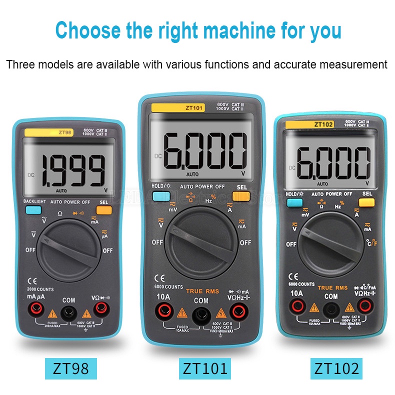 Zotek ZT98 ZT100 ZT101 ZT102 Đồng hồ vạn năng kỹ thuật số AC / DC Ampe kế Vôn Ohm Máy kiểm tra LCD M
