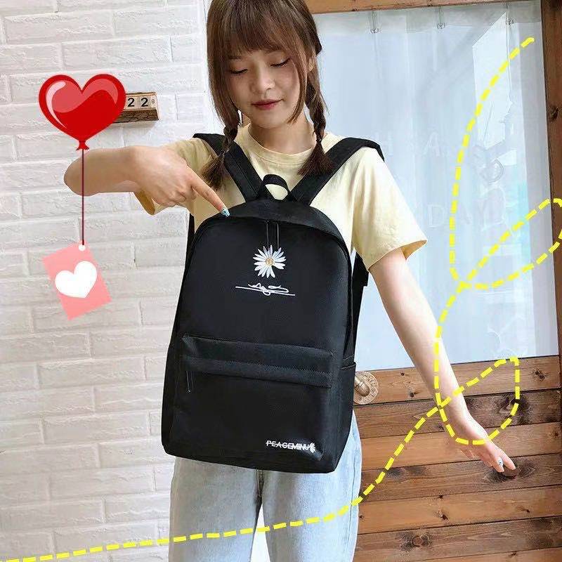 Ba Lô Đi Học Vải canvas In Hình Hoa Cúc Mẫu Mới Năm 2021 Phong Cách Hàn Quốc Cho Nữ