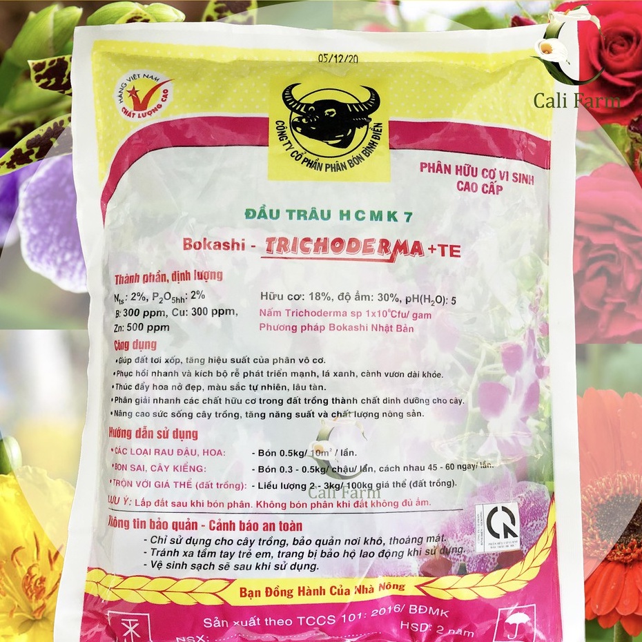 Phân Hữu Cơ Vi Sinh Đầu Trâu HCM K7 Bokashi Trichoderma +Te Túi 1kg