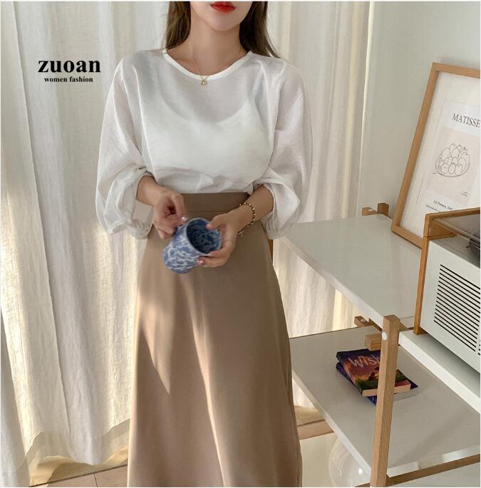 Chân váy dài SUXI lưng cao màu trơn phong cách Hàn Quốc cho nữ