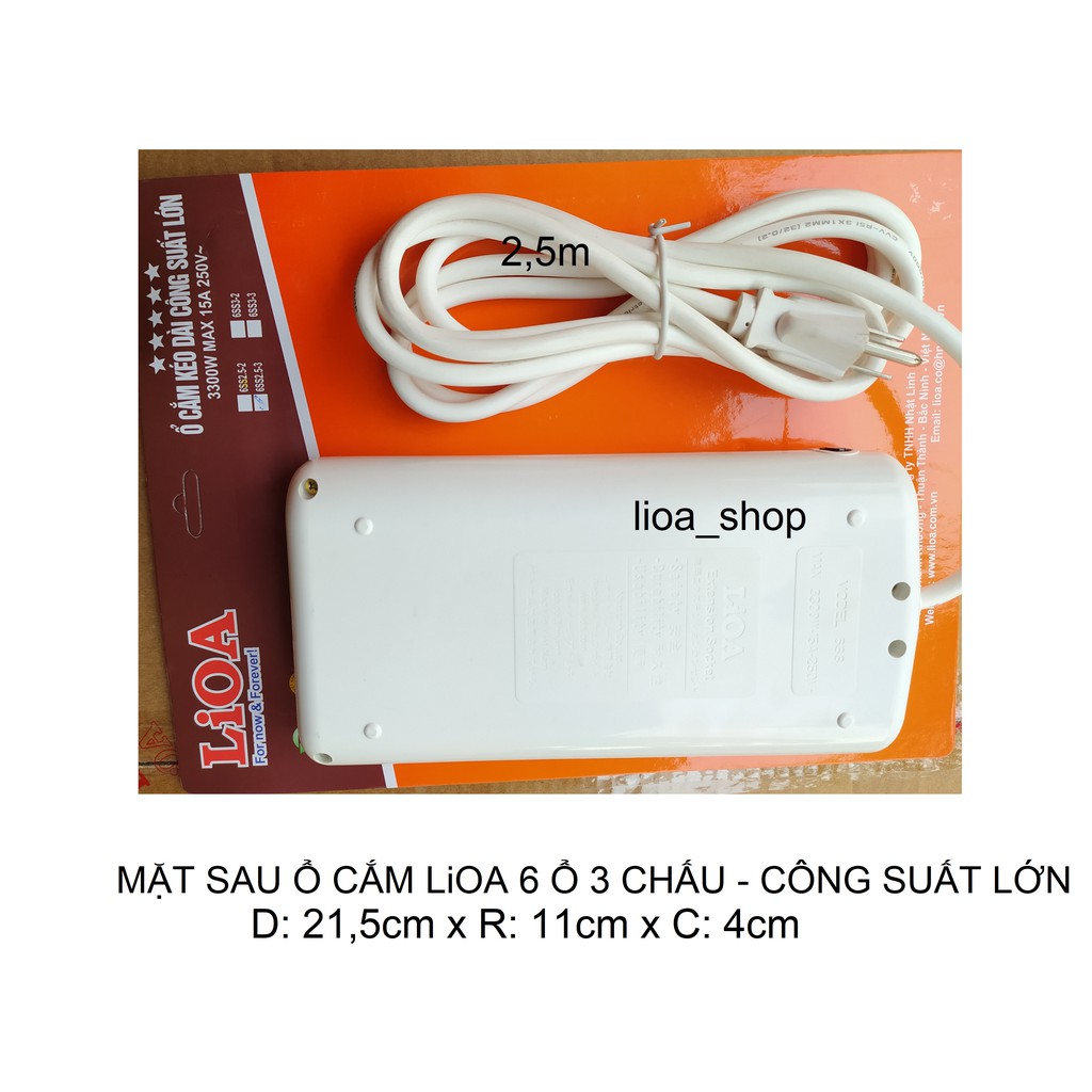 Ổ CẮM LiOA 6 Ổ 3 CHẤU - CÔNG SUẤT LỚN ( MÃ SP : 6SS2.5-2 và 6ss2.5-3).