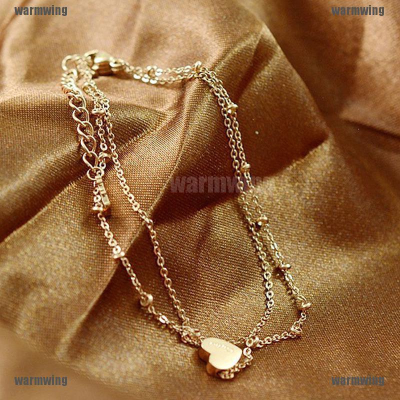 Sexy Gold Tone Love Heart Ankle Bracelet Double Layer Chain Foot Anklet | WebRaoVat - webraovat.net.vn