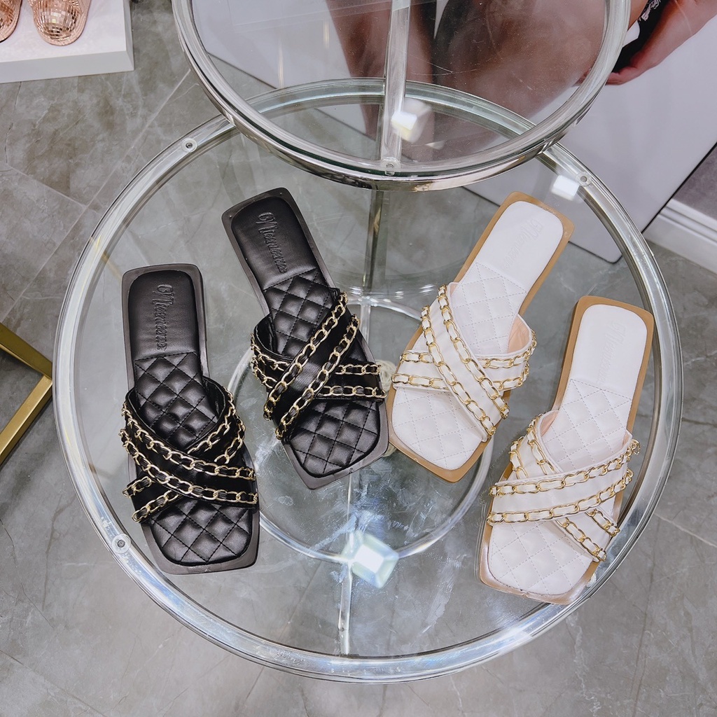 Hàng sẵn: Dép xích quai ngang mũi vuông