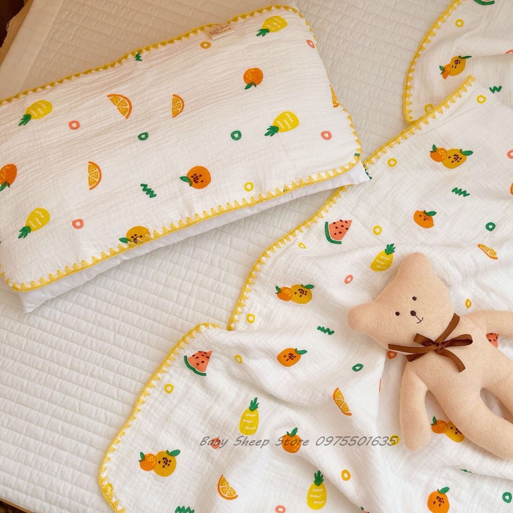 (KT 110*105cm) Bộ Chăn và Gối Xô Cao Cấp Muslin Tree Cho Bé Sơ Sinh Cỡ Lớn