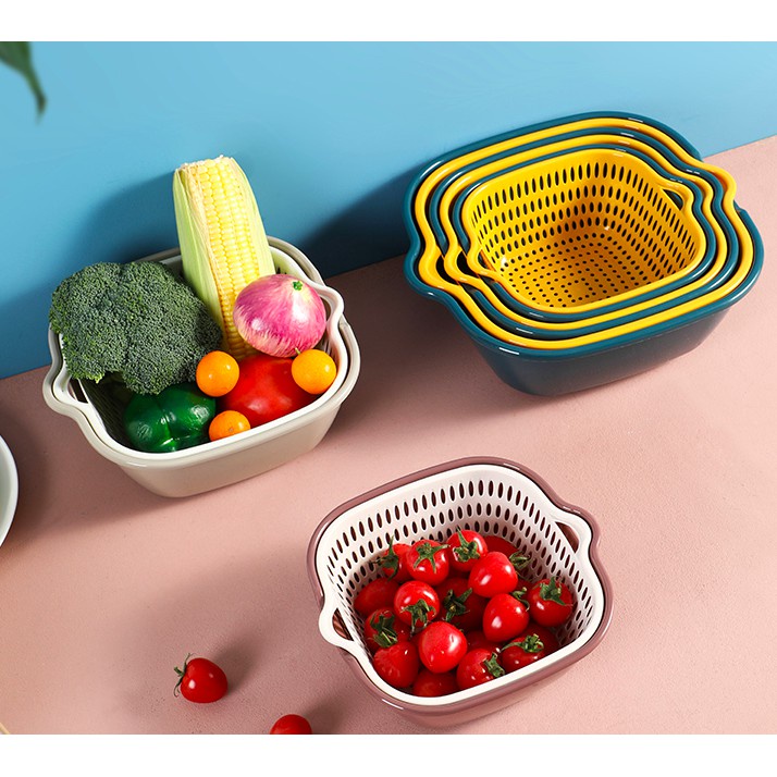 Bộ Rổ 6 Món Kèm Chậu Chất Liệu Nhựa Cao Cấp, Đựng Đồ Đa Năng