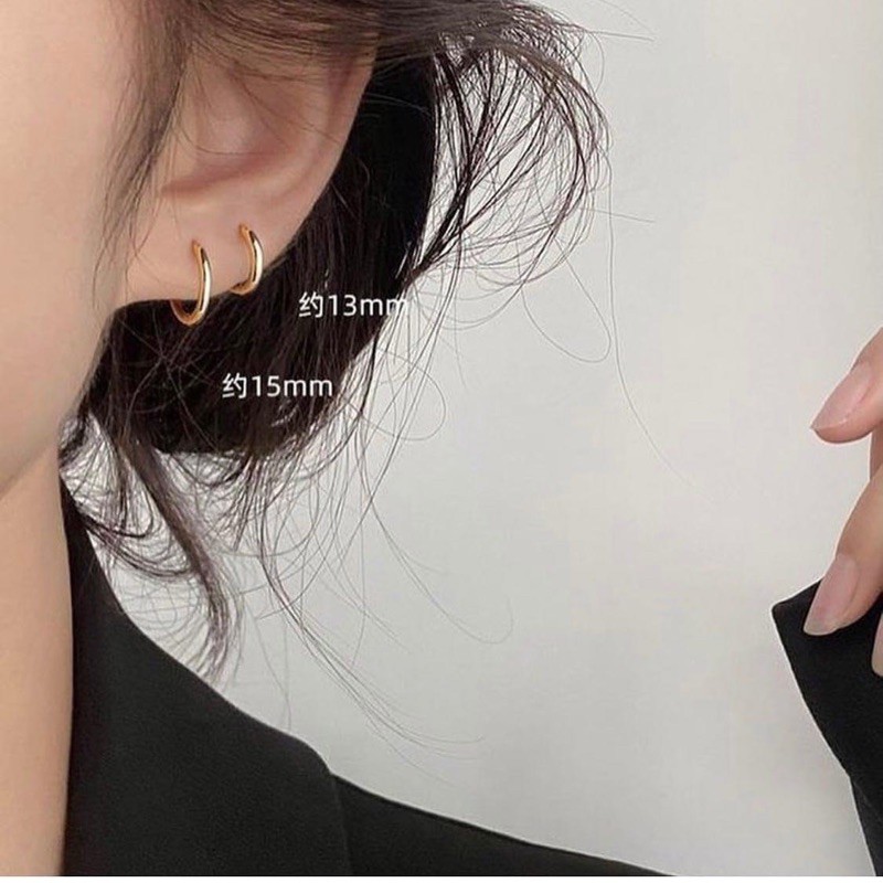 1 đôi bông tai khoen tròn basic vàng/bạc