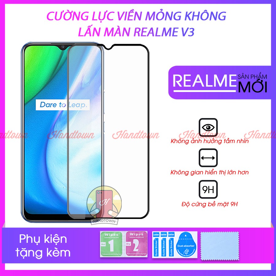 Cường Lực Full Màn Đen Full Keo Dành cho Realme V3 Không Chấm Li Ti Chống Trầy Xước Va Đập Độ Trong Suốt Cao