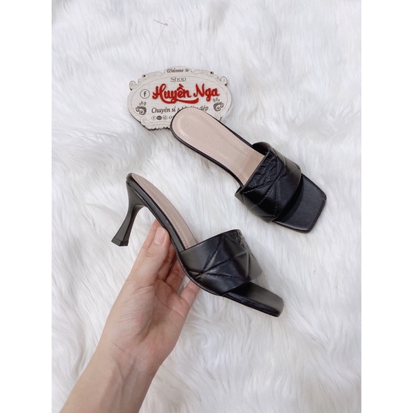 Dép cao gót 7p nữ gót nhọn nhỏ màu đen