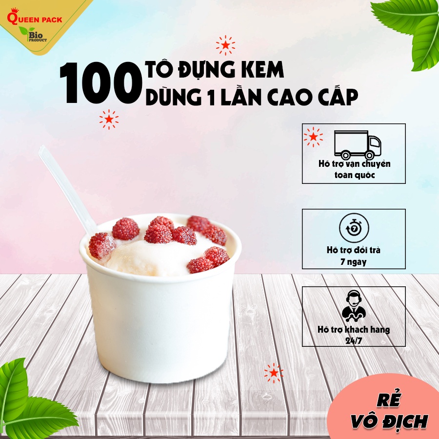 SET 100 Tô đựng kem Queen pack kèm nắp bằng trong đa dạng size dùng 1 lần cao cấp