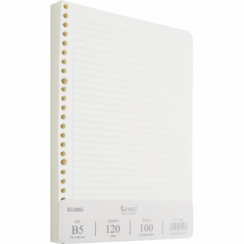 Sổ Còng Sắt và Giấy refill ruột sổ còng Binder B5 KLONG 26 chấu – Tập 100 tờ Caro, Kẻ ngang 100gsm MS  549 532 533