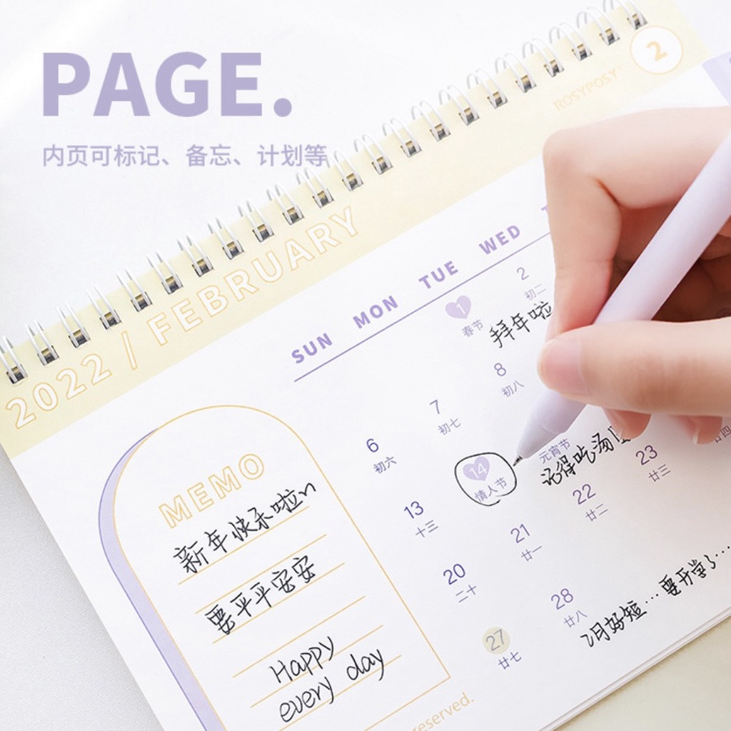 Lịch để bàn 2022 màu pastel có layout ghi chú