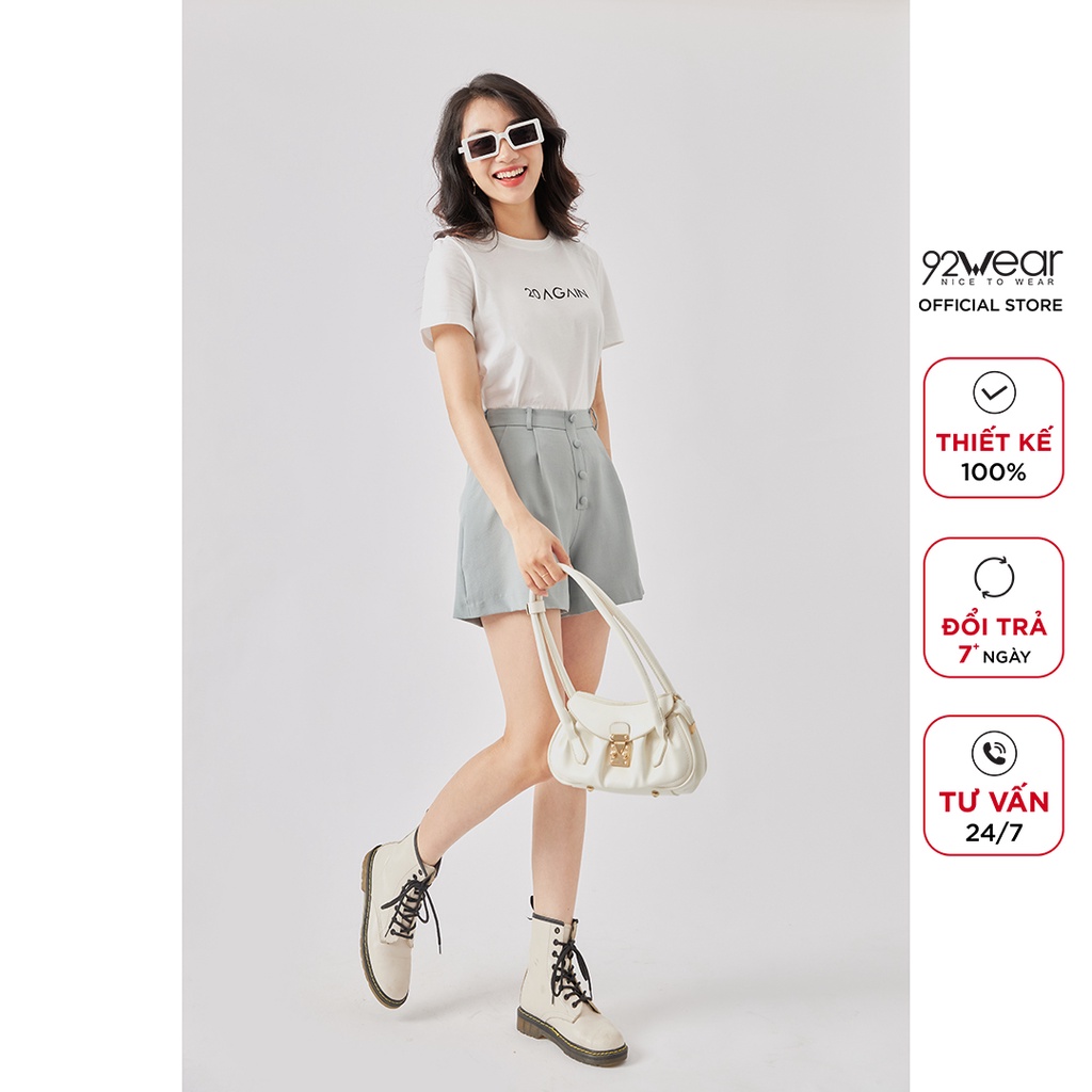 Quần short nữ phối cúc bọc 92WEAR, kiểu dáng trẻ trung, hiện đại, đủ size SBA1218