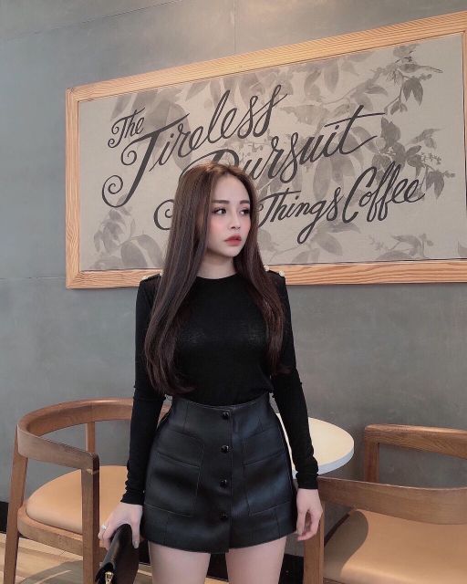 Quần giả váy da khuy túi hộp hàng QCL1