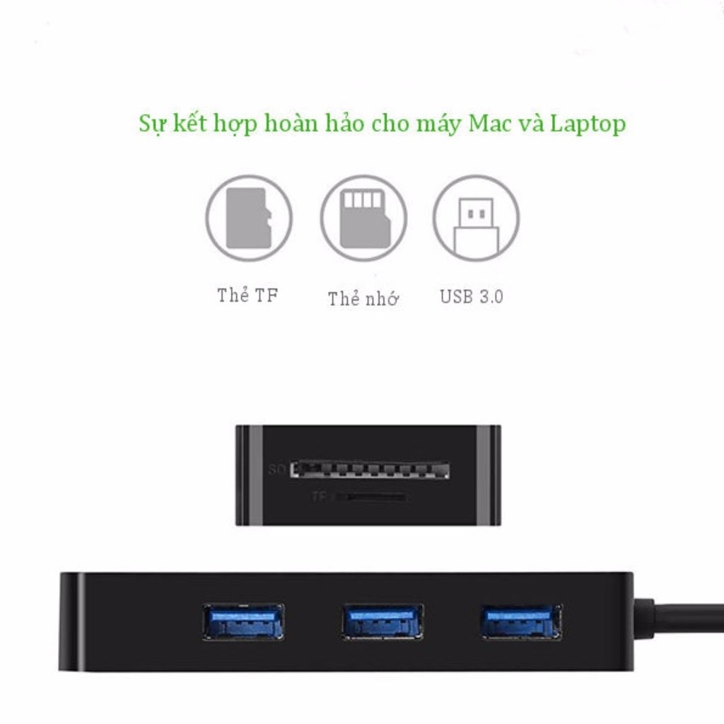 HUB Bộ chia USB 3.0 ra 3 cổng tích hợp đầu đọc thẻ SD/TF Ugreen 30413 chính hãng