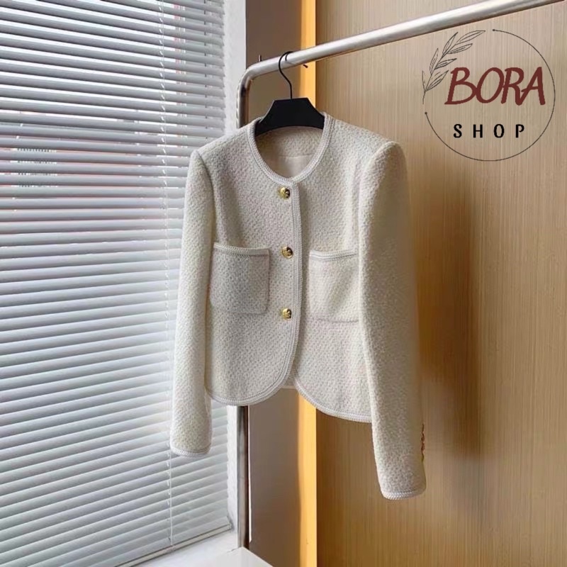 - Áo khoác dạ tweed nữ Ulzzang Hàn Quốc BORA SHOP 3 cúc 2 túi ngực