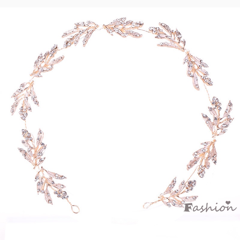 Băng Đô Cài Tóc Hình Lá Đính Đá Sang Trọng Cho Cô Dâu