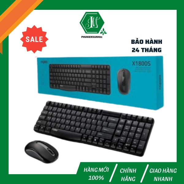 Bộ bàn phím chuột không dây Rapoo X1800S (USB-Wireless/Chữ in Laser chống phai/Chống tràn nước/Chuột