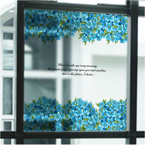 Decal trang trí kính cao cấp mẫu chân hoa màu Xanh trời