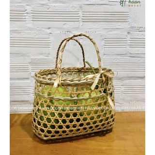Giỏ mây tre đan, giỏ lủng loại nhỏ đi chợ, trang trí, để quà tặng đan thủ công