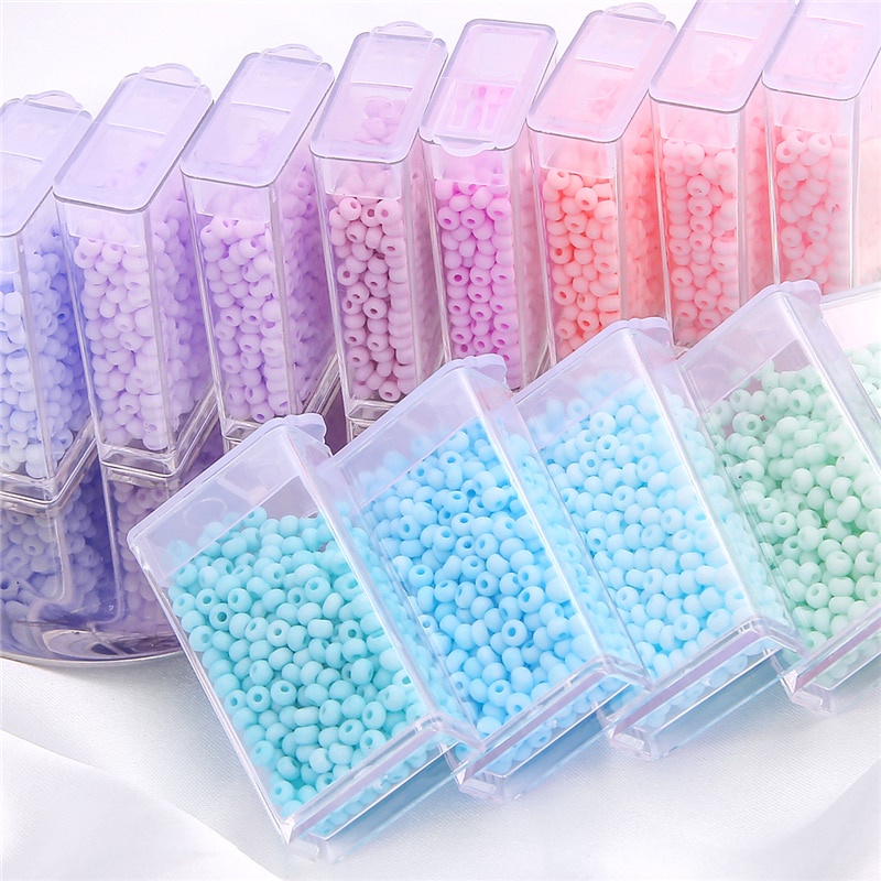 Set 350 hạt thủy tinh nhám màu macaron đánh bóng làm đồ trang sức 3 mm