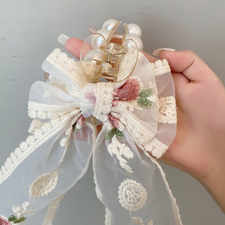 Kẹp Tóc Đính Nơ Ruy Băng Phối Ren Bằng Acrylic Thời Trang