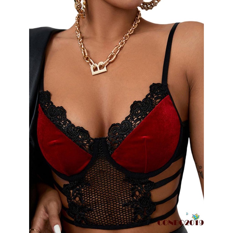 Áo Croptop Hai Dây Cổ Chữ V Phối Ren Quyến Rũ Cho Nữ