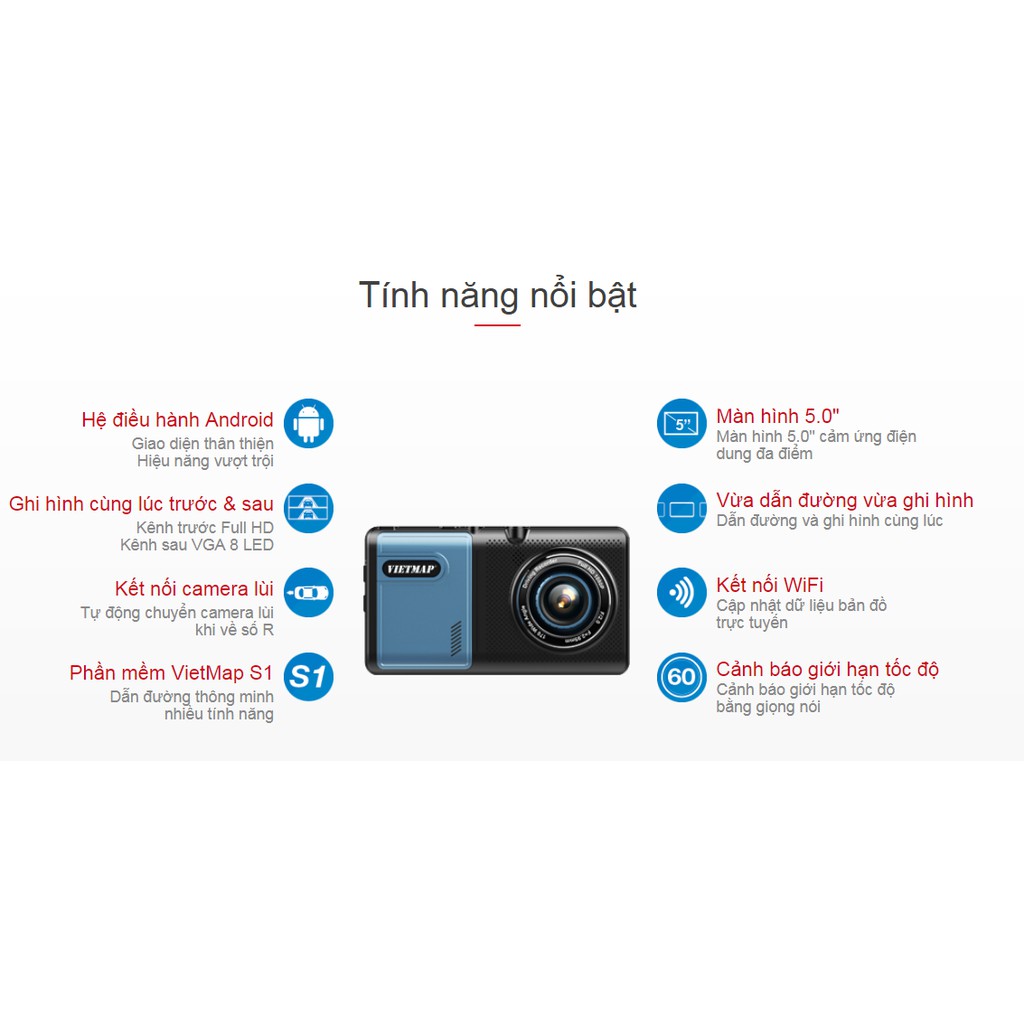 Camera hành trình Vietmap A50  Dẫn đường và Ghi hình trước sau