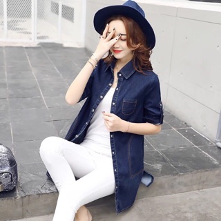 Áo sơ mi jean form dài