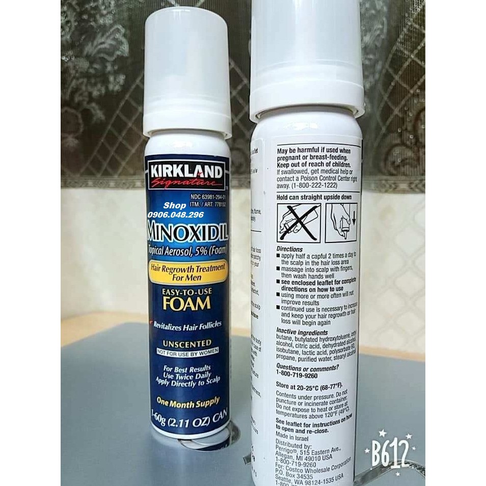 Dạng Bọt ( Foam ) thoa ngoài  Minoxidil 5%  Kirkland  USA  mọc Tóc, mọc Râu ..., BILL CHÍNH HÃNG COSTCO Mỹ... các Chai .