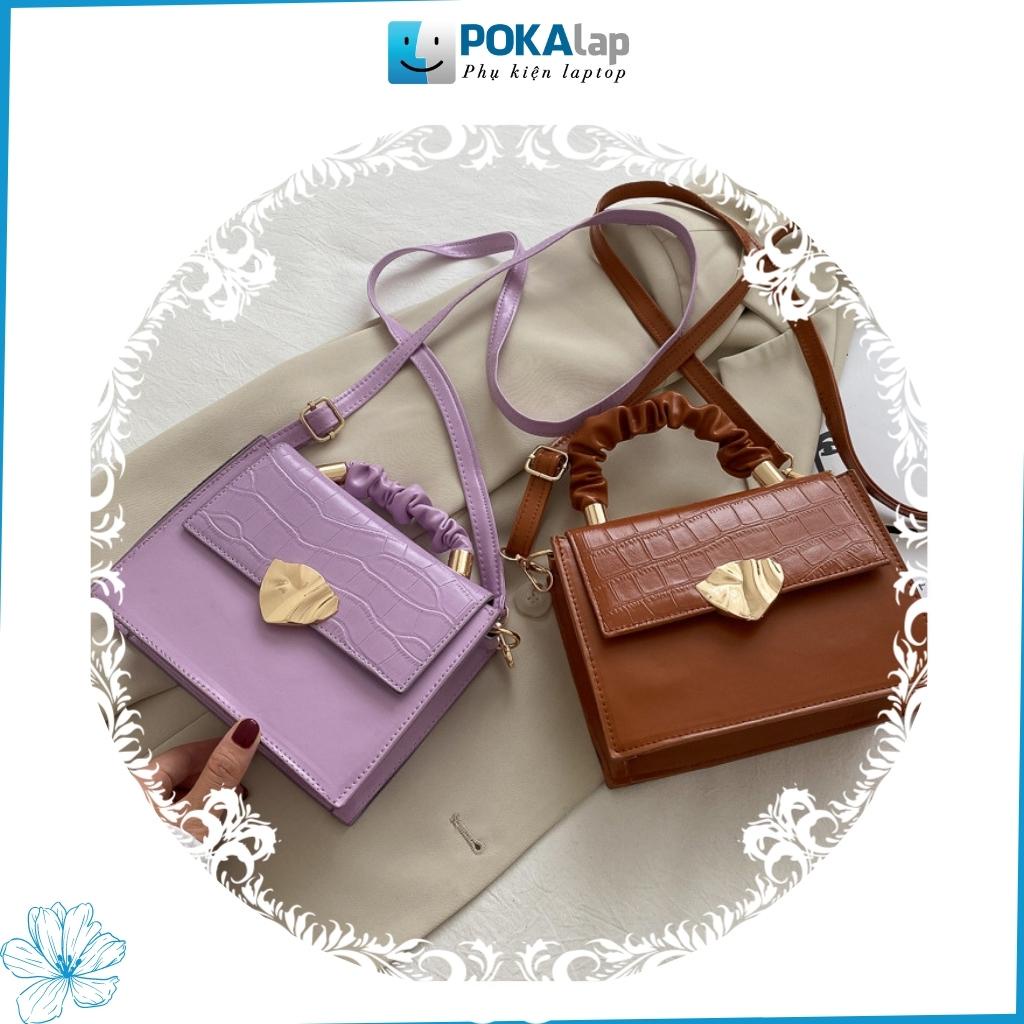 Túi xách nữ, túi đeo chéo nữ POKA24 đeo chéo hình vuông khóa cài cách điệu phong cách Hàn quốc ngọt ngào - POKALAP