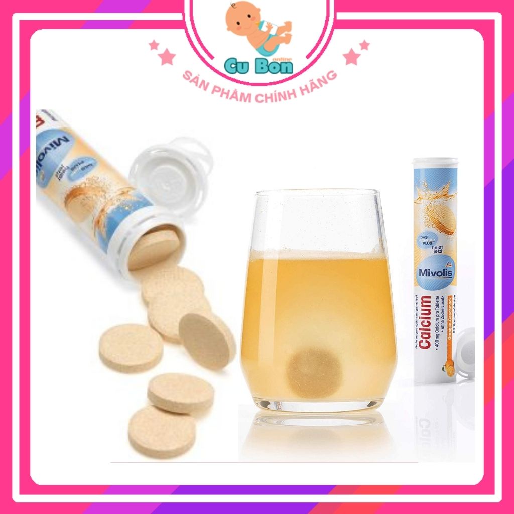 Viên Sủi Mivolis Calcium Bổ Sung Canxi hộp 20 viên của Đức Hương cam không đường Giúp phát triển hệ xương, răng