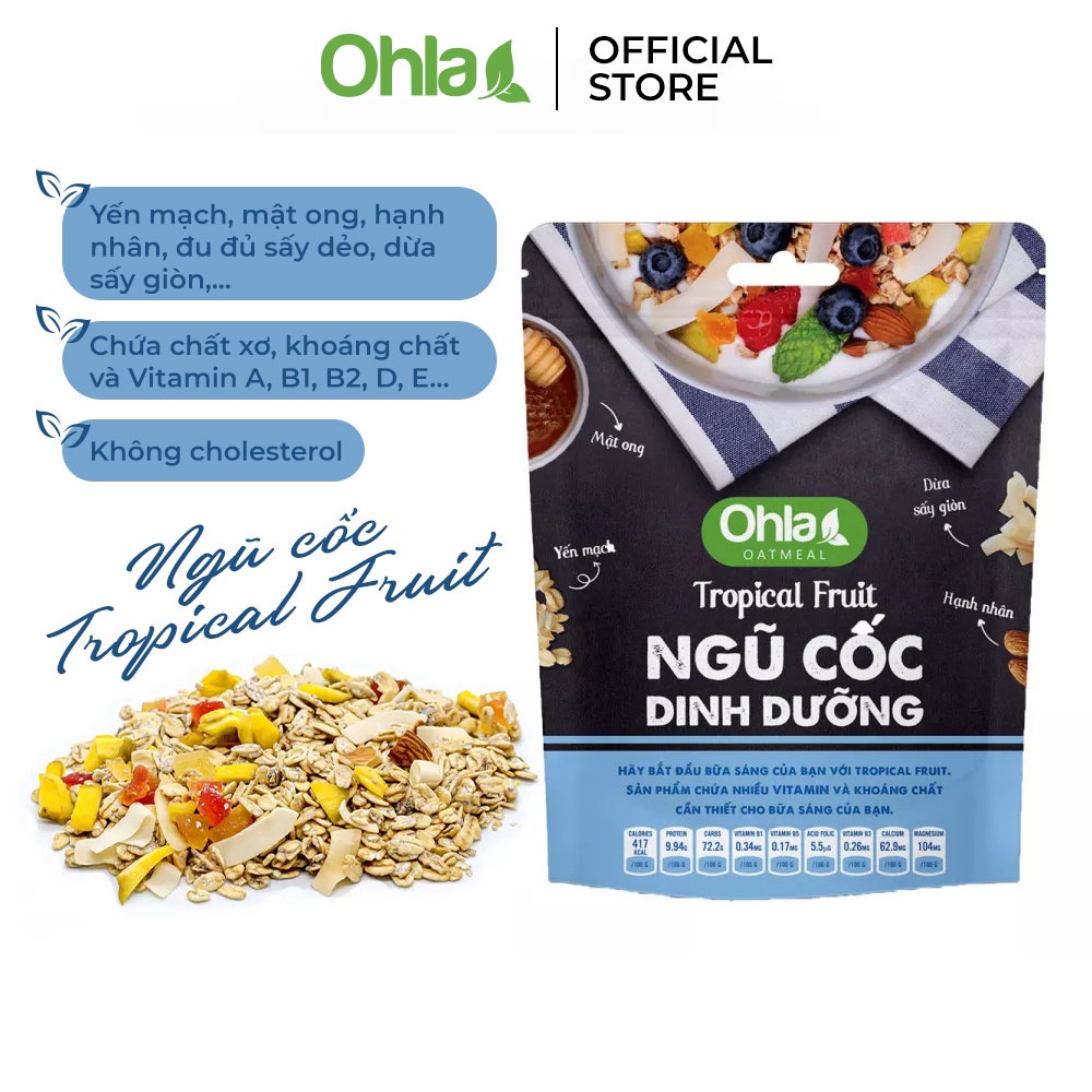 Combo Ngũ Cốc và Trái Cây Sấy Mix hạt Tropical gồm 1 túi Ngũ Cốc Dinh Dưỡng 180gr và 1 túi Trái Cây Sấy Mix Hạt  100gr