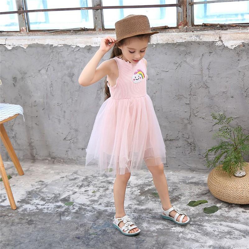 Đầm xòe cộc tay phối họa tiết trái dứa / cầu vồng xinh xắn dành cho bé gái