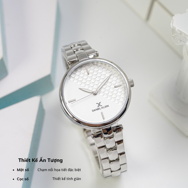 Đồng hồ nữ Daniel Klein Watch DK.1.12556 mặt nhỏ kính cứng chống xước, chống nước, dây thép đeo tay cao cấp chính hãng