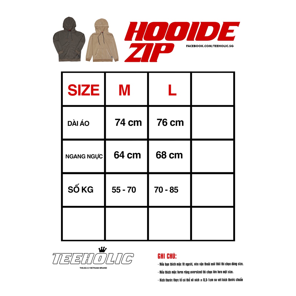 Hoodie Zip Unisex Y2K In Nổi Silicon TeeHolic - Áo Khoác Màu Nâu Xám Cottton THS