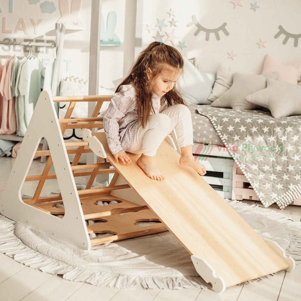 Bộ thang leo tam giác Montessor cho trẻ 0 tới 3 tuổi, chất liệu gỗ plywood an toàn cho bé, thương hiệu Vinaplywood