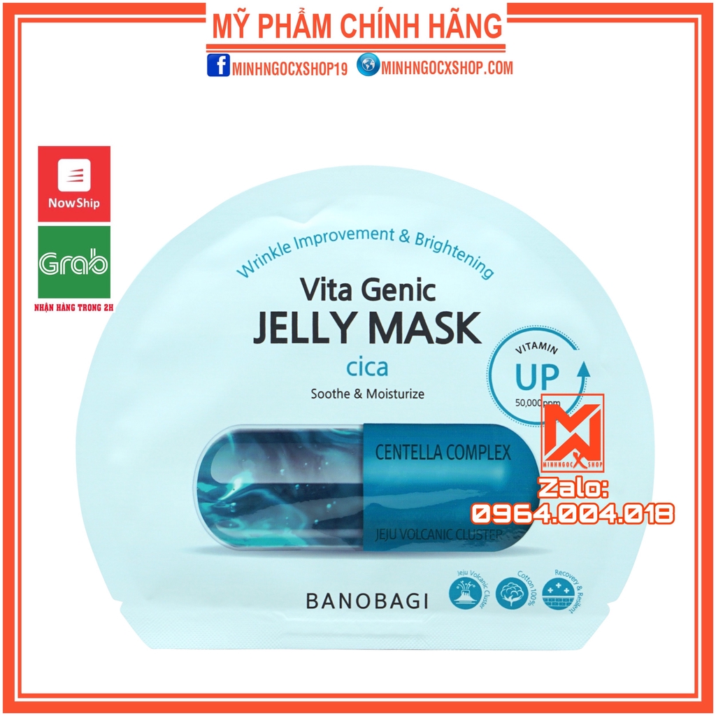 BANOBAGI MẶT NẠ PHỤC HỒI DA HƯ TỔN VÀ DA MỤN BANOBAGI VITA GENIC JELLY MASK CICA 1 MIẾNG